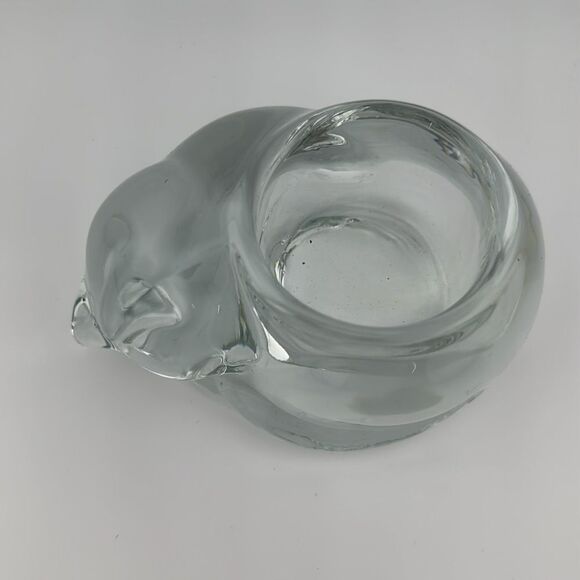 Vintage Indiana Glass Clear Sleeping Cat Votive Candle Holder - Picture 2 of 2